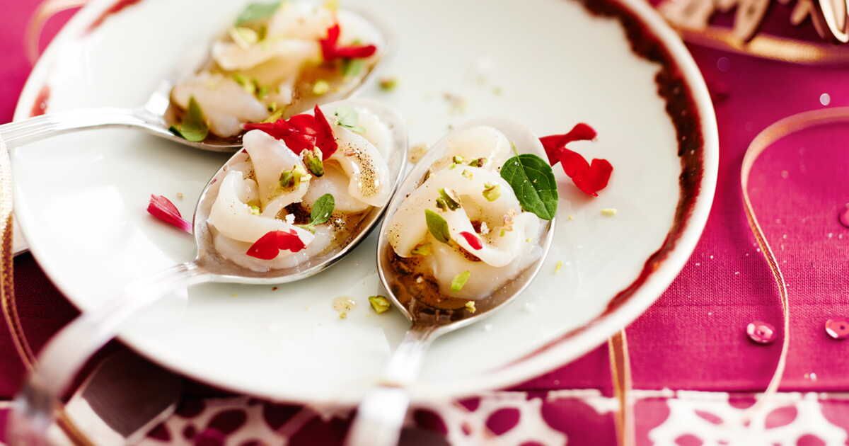 Cuillères de carpaccio de saint-jacques à la vanille