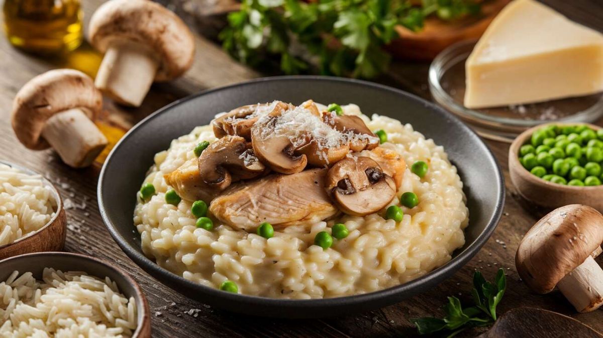 Un risotto réconfortant au poulet et aux champignons