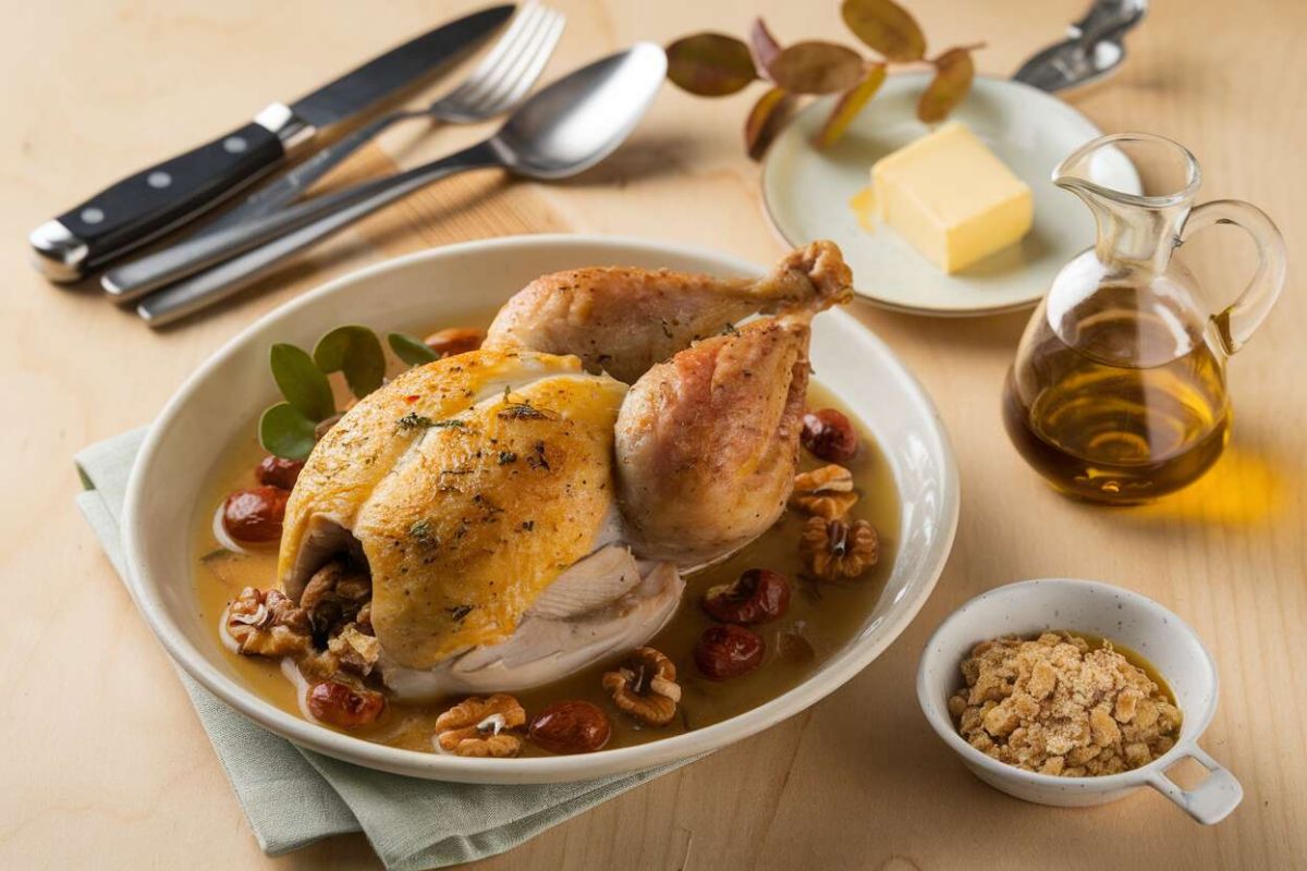 Recette de poularde farcie aux noix et marrons