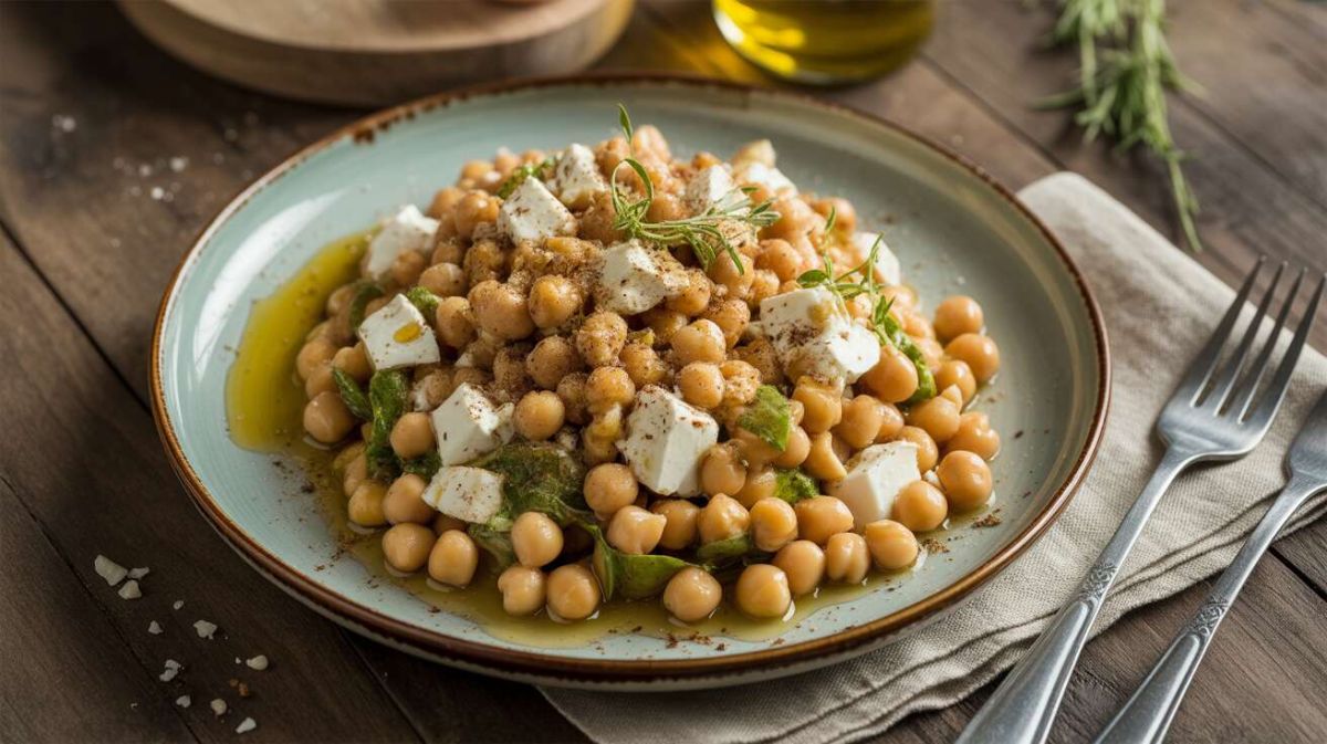 Une salade délicieuse et légère de pois chiches au chèvre