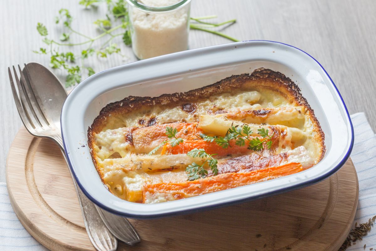 Gratin de carottes multicolores à la Tomme