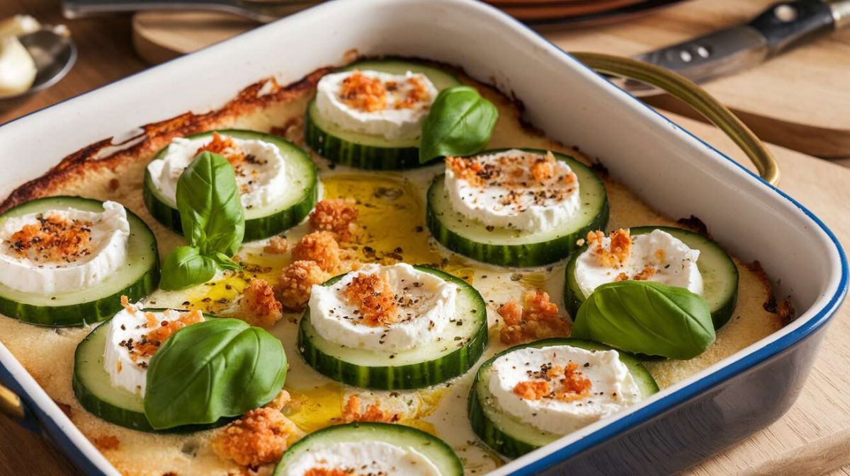 Un gratin d'été léger et savoureux : concombre, fromage de chèvre et basilic