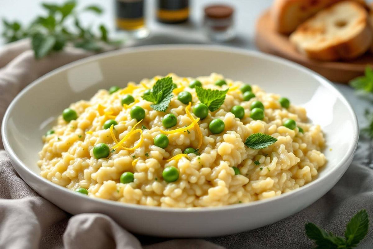 Un risotto crémeux aux petits pois qui enchantera vos repas d'été
