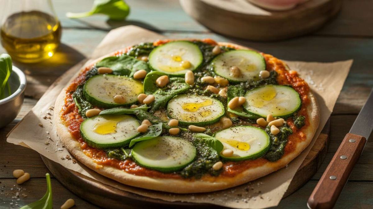 la pizza verte : un délice diététique au pesto et légumes