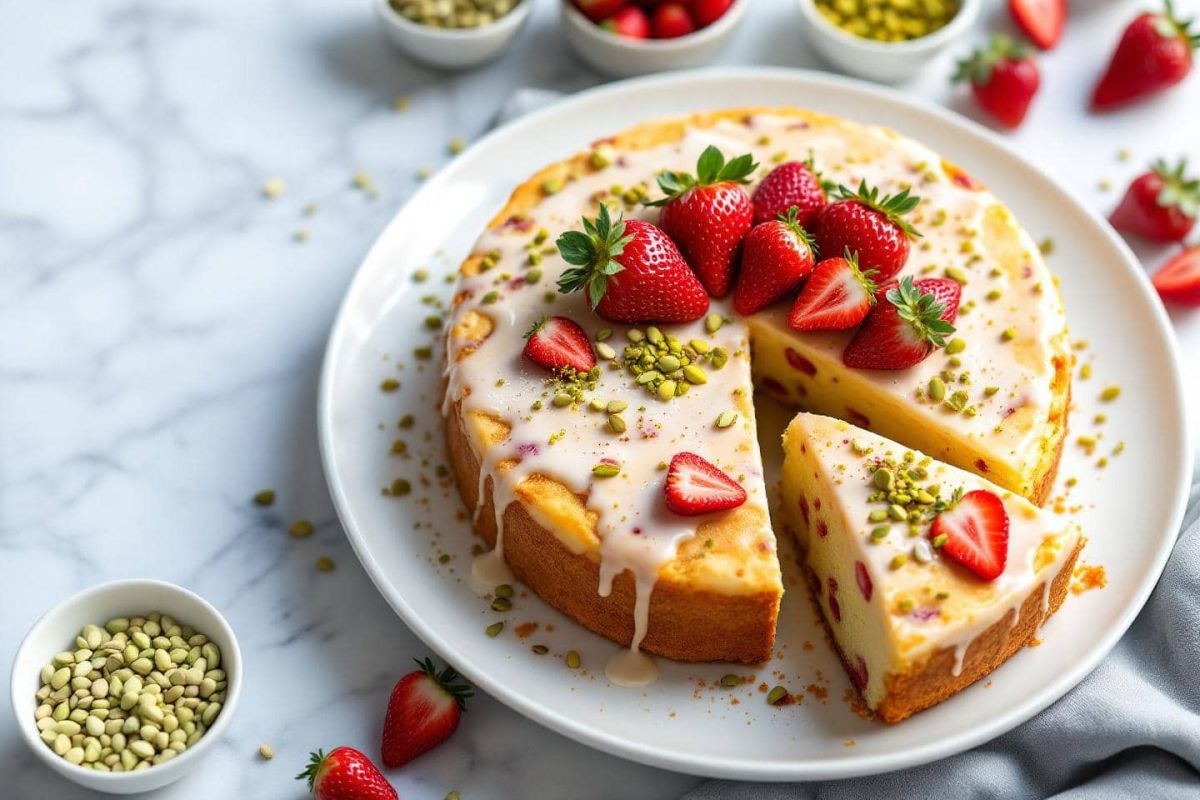 Un gâteau d'été irrésistible aux fraises et pistaches