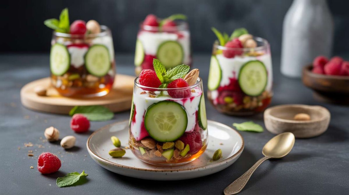 Des verrines fraîcheur au concombre et framboises : l'été dans un verre