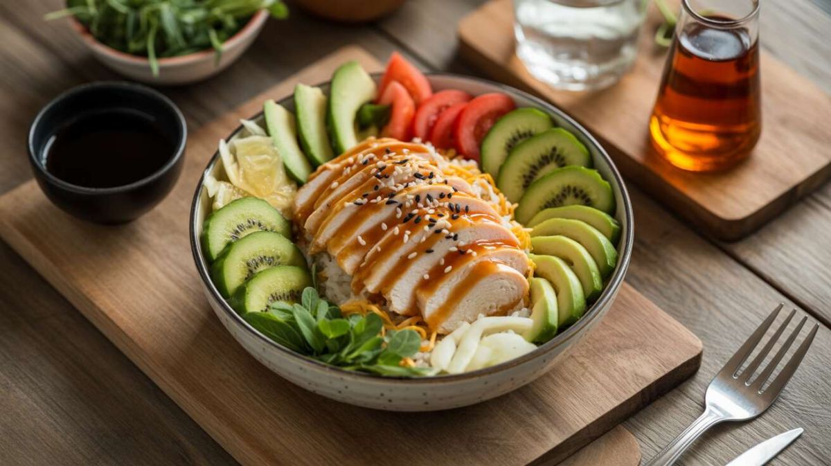 Découvrez le poké bowl poulet-kiwi, une explosion de fraîcheur